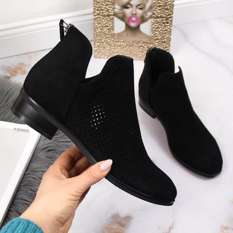 Cizme de damă ajurate din piele intoarsa neagra W Vinceza negru 1