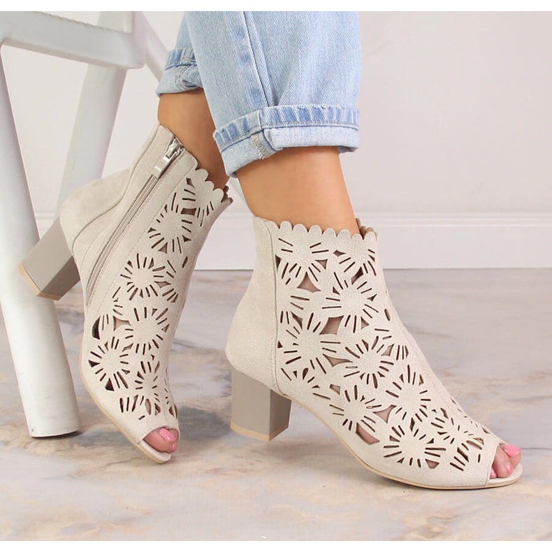 M. DASZYŃSKI Cizme de primăvară ajurate pentru damă, bej M.Daszyński MR1954-10 1