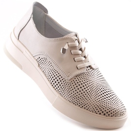 Pantofi ajurati de dama din piele bej Filippo DP4405 1