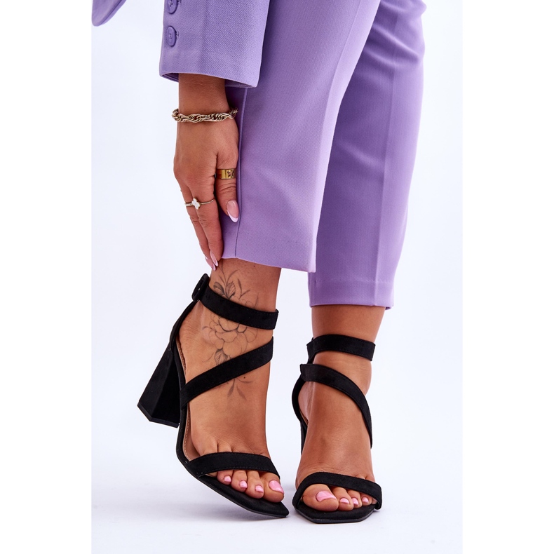 FB2 Sandale de damă din piele intoarsa cu toc inalt Black Lanes negru 1