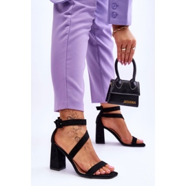 FB2 Sandale de damă din piele intoarsa cu toc inalt Black Lanes negru 2