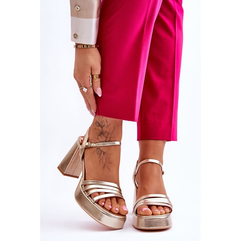 FB2 Tocuri Damă Piele Și Sandale Platformă Gold Verda de aur 1