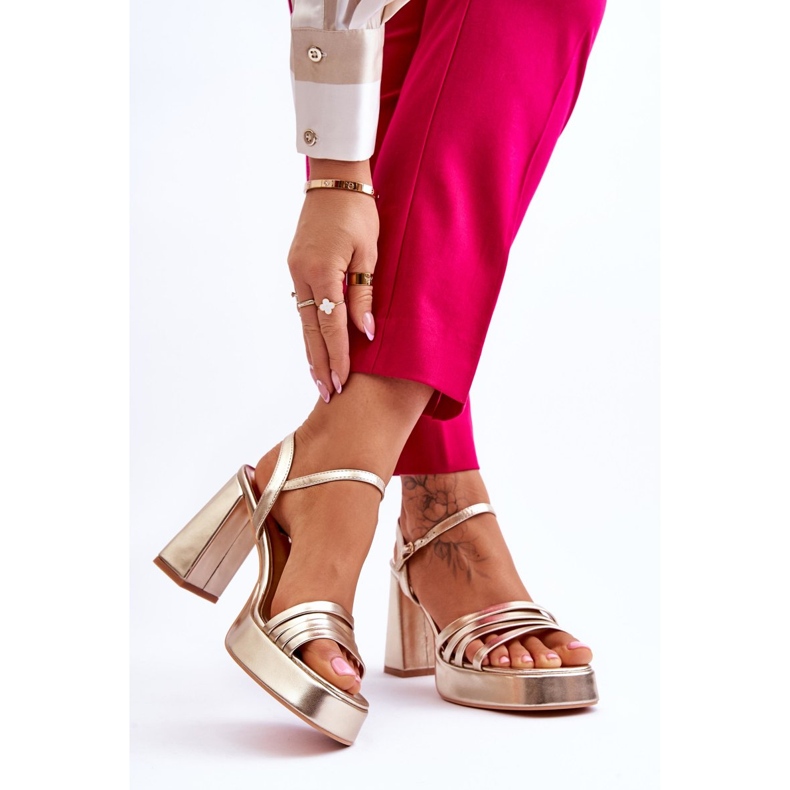 FB2 Tocuri Damă Piele Și Sandale Platformă Gold Verda de aur 2