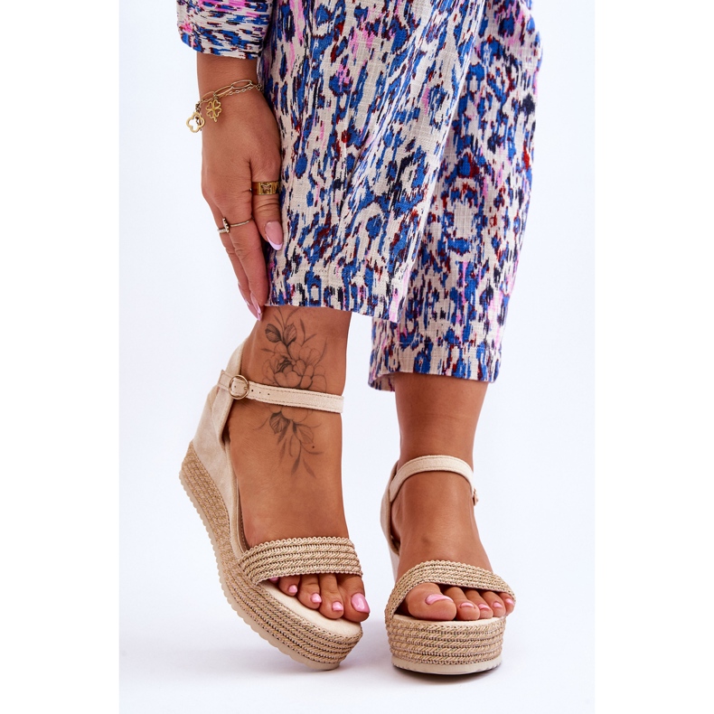 Sandale cu pană pentru damă clasice Bej Malmo maro 1