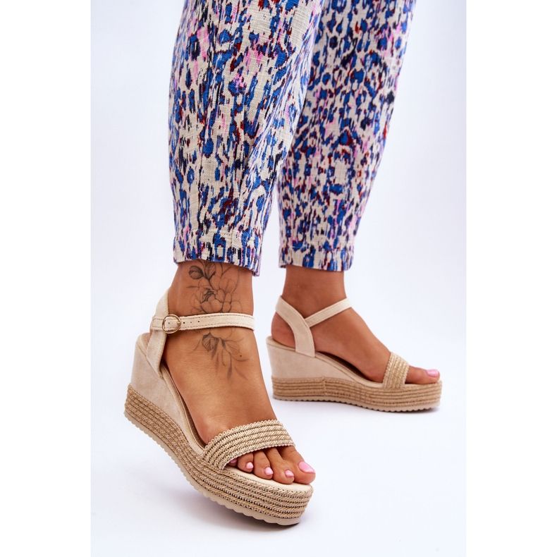 Sandale cu pană pentru damă clasice Bej Malmo maro 2