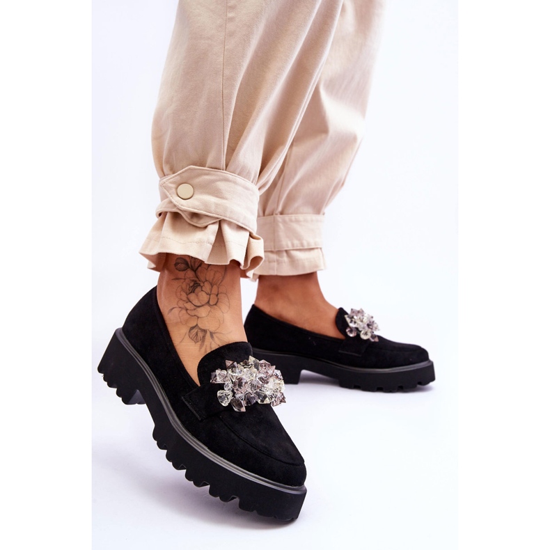 FB2 Mocasini cu platforma impodobiti de dama negri Brenda negru 2