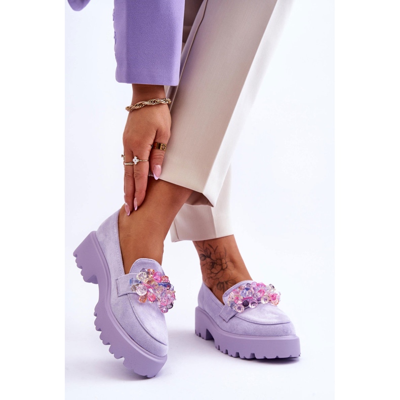 FB2 Mocasini de dama cu platforma cu ornamente violet Brenda 2