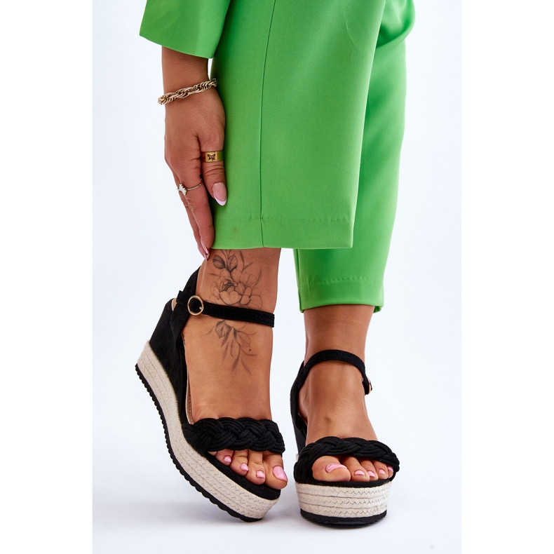 Sandale clasice din piele intoarsa cu pane Denisse negre negru 1