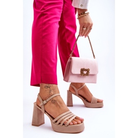 Sandale de damă cu platformă din piele intoarsa Bej Verda maro 2