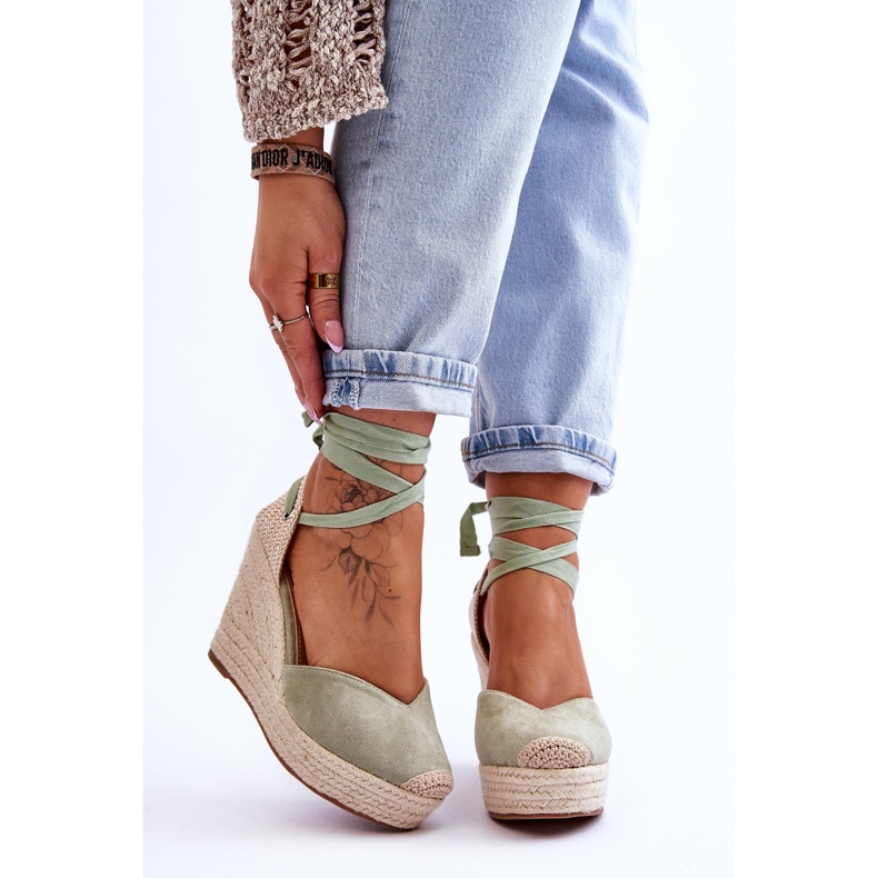 Sandale cu pană cu șireturi pentru femei Bethany Green verde 1