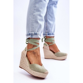 Sandale cu pană cu șireturi pentru femei Bethany Green verde 2