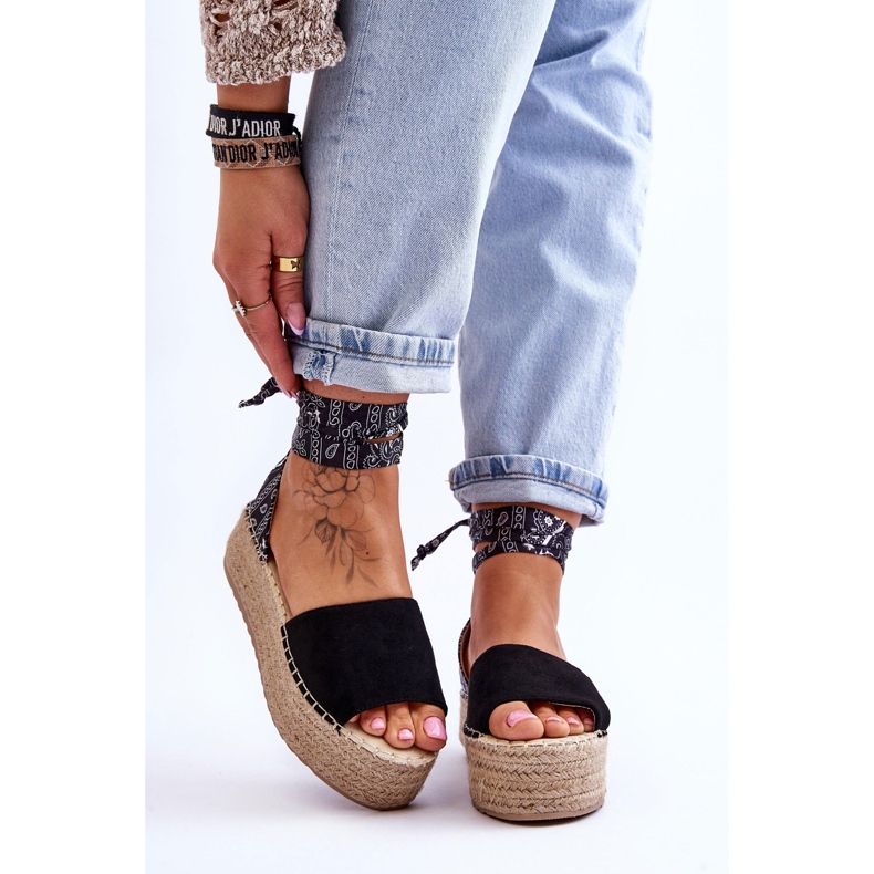 Sandale cu pană din piele intoarsa Livia Neagra negru 1