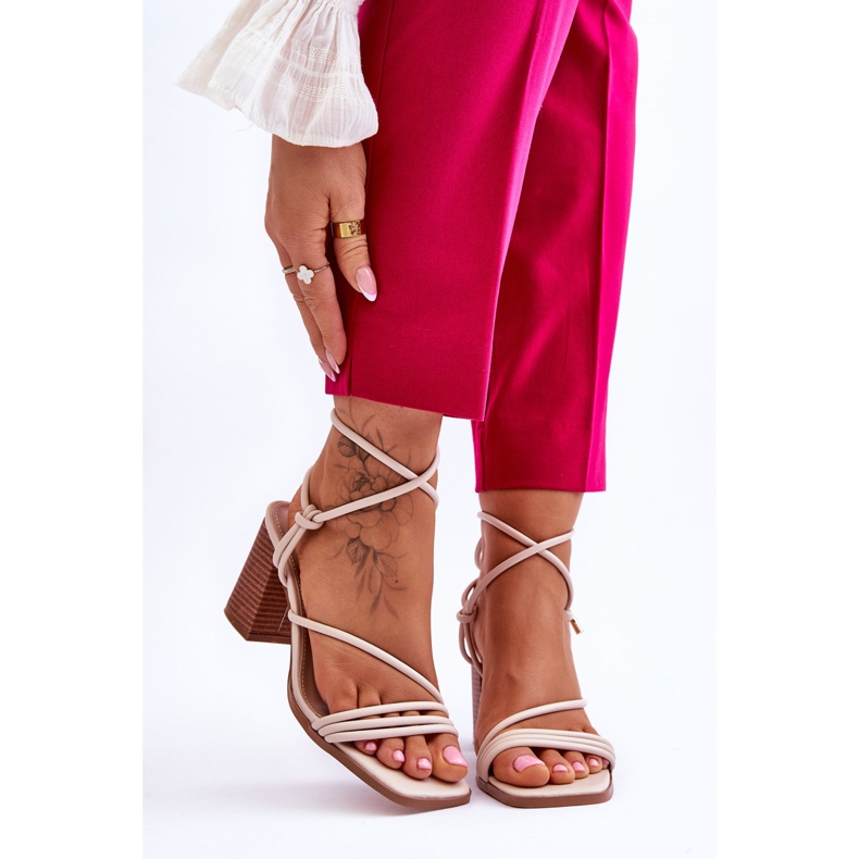 FJ1 Sandale de damă din piele cu toc Bej Seyna maro 1