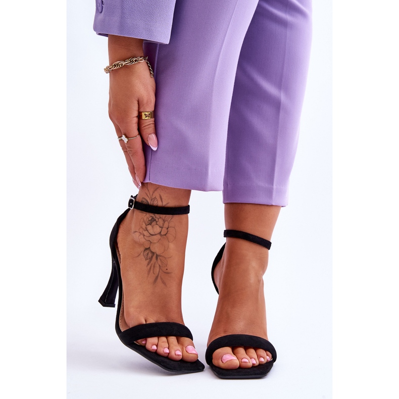 Sandale de damă din piele intoarsa cu toc Black Rousses negru 1