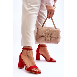 FJ1 Sandale de damă cu toc stabil roșu Lavissa 2 FJ1 Sandale de damă cu toc stabil roșu Lavissa 2