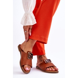 FJ1 Papuci De Dama Cu Element Decorativ Camel Leonia maro 2