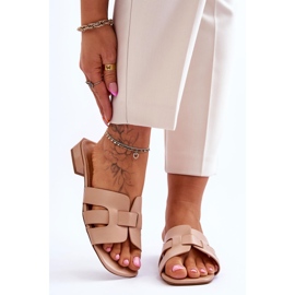 FJ1 Papuci de piele clasici pentru femei Fendy bej 1