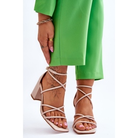 FJ1 Sandale de damă la modă din piele Bej Primma Tocuri înalte maro 1