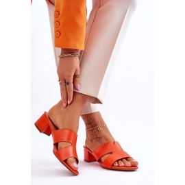 FJ1 Papuci clasici portocalii din piele cu toc mic Miley portocale 2