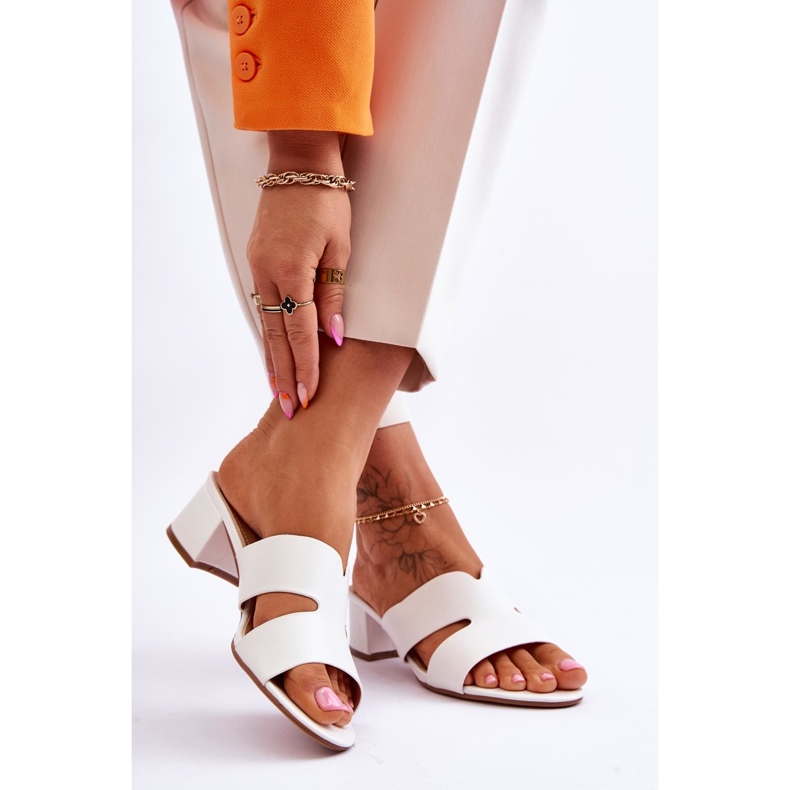 FJ1 Sandale clasice din piele cu toc alb Miley 2