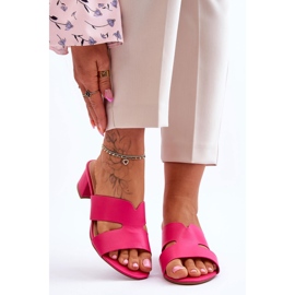 FJ1 Flip-flops clasici din piele cu toc mic Miley fucsia roz 1