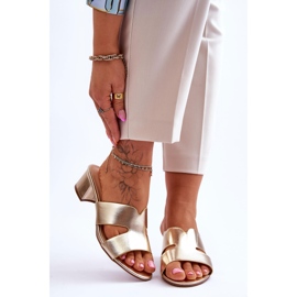 FJ1 Sandale clasice din piele cu toc mic, Golden Miley de aur 1