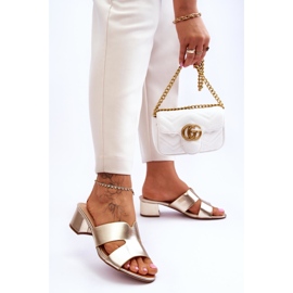 FJ1 Sandale clasice din piele cu toc mic, Golden Miley de aur 2