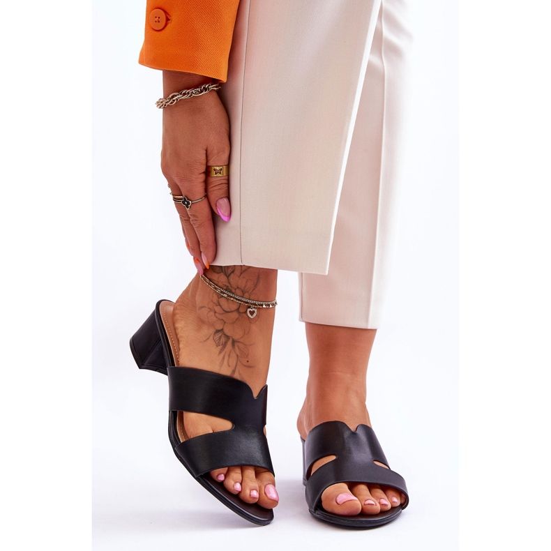 Sandale clasice din piele neagră cu toc mic, Miley negru 1