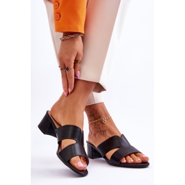 Sandale clasice din piele neagră cu toc mic, Miley negru 2