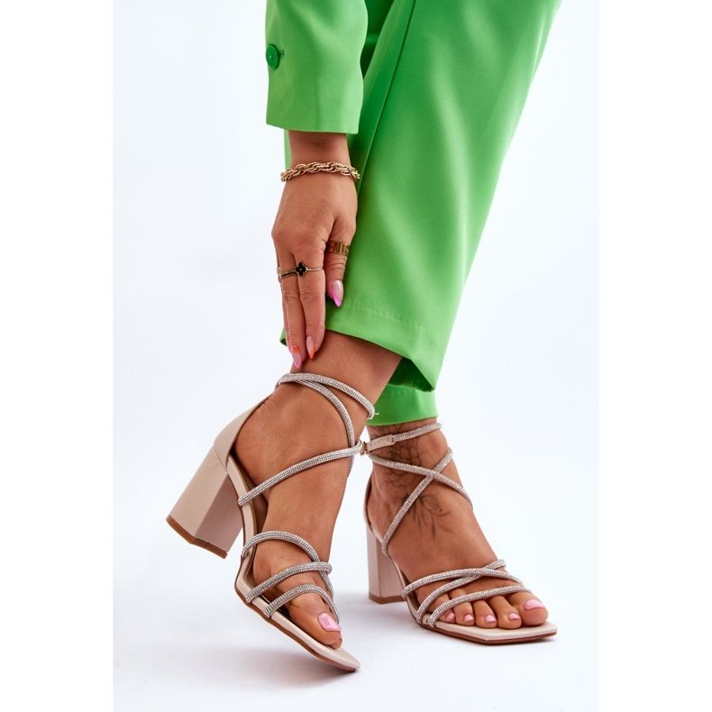 FJ1 Sandale Damă Piele Cu Toc Zirconiu Bej Liviano maro 2