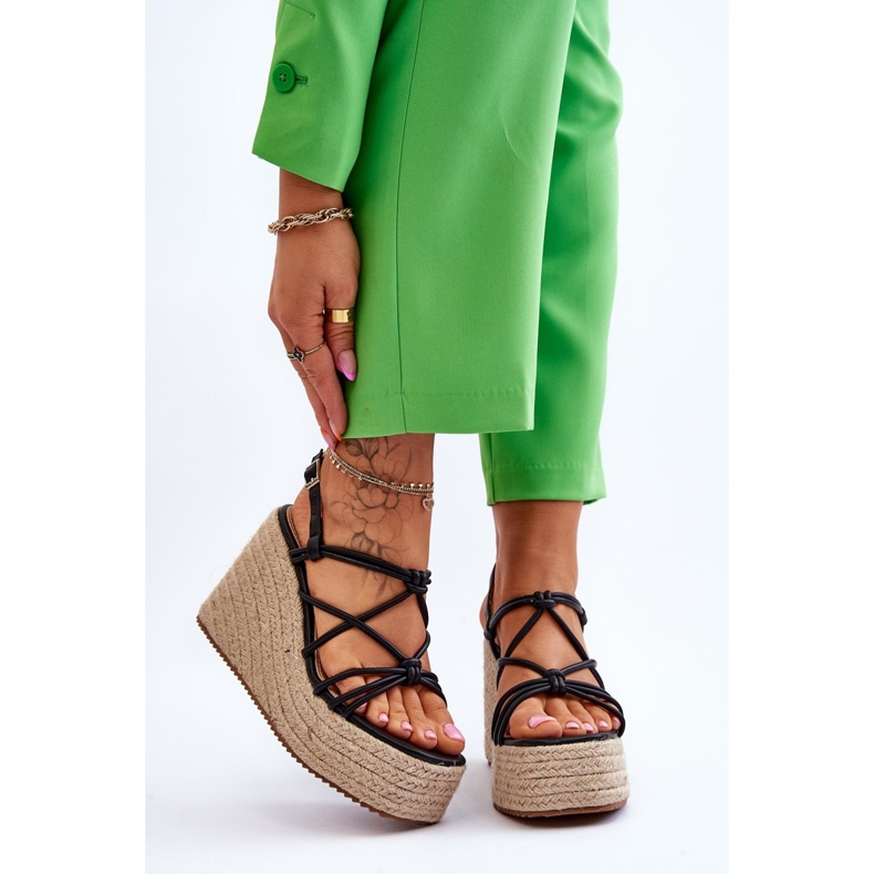 Sandale cu pană la modă, cu împletitură Nessia neagră negru 1
