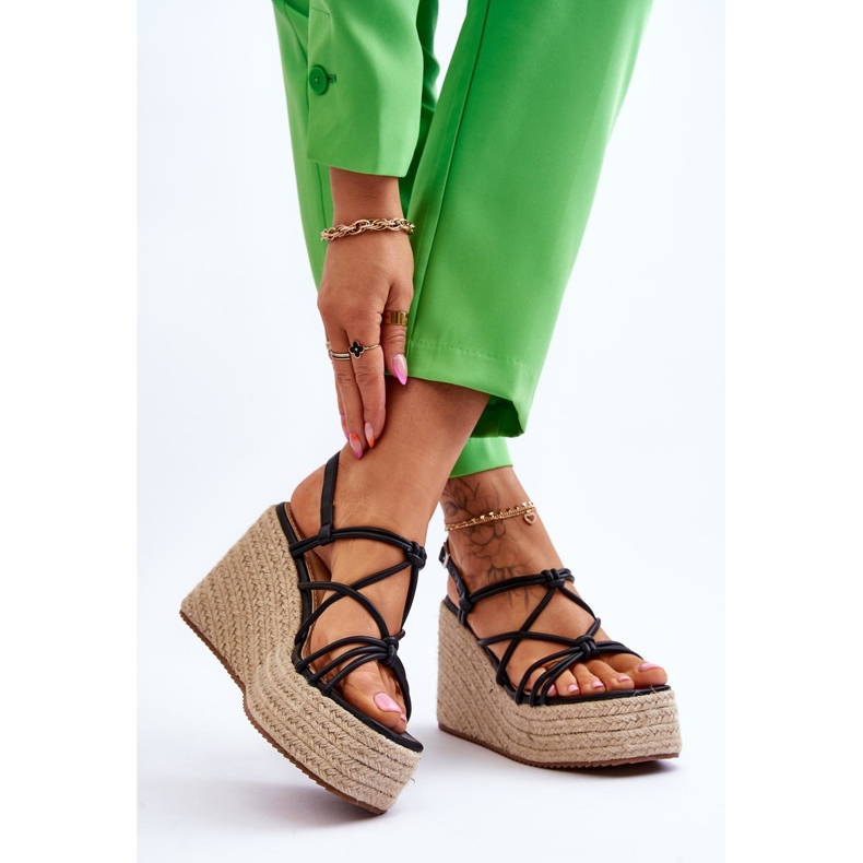 Sandale cu pană la modă, cu împletitură Nessia neagră negru 2
