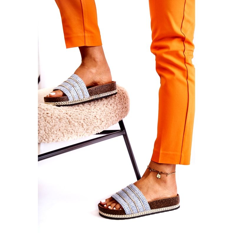 S.Barski Flip-flops clasici pentru femei cu lant, albastru 3