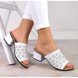 Rieker 64681-80 sandale de damă din piele ajurata cu toc alb 1