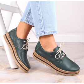 Pantofi de dama comozi din piele pe platforma verde Helios 380 1