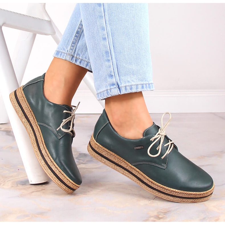 Pantofi de dama comozi din piele pe platforma verde Helios 380 1 Pantofi de dama comozi din piele pe platforma verde Helios 380 1