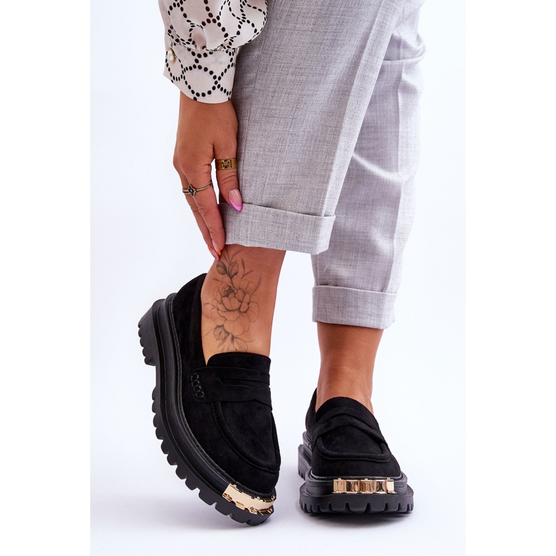 Mocasini clasici din piele intoarsa cu ornamente Monaro neagra negru 1