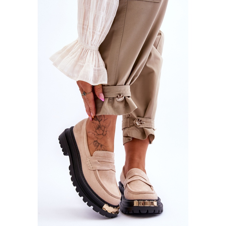 Mocasini clasici din piele intoarsa cu ornamente Bej Monaro 1