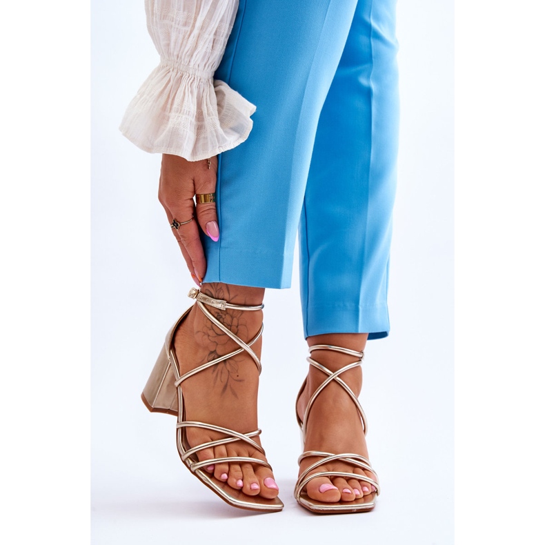 FJ1 Piele La modă Sandale de damă Gold Primma Tocuri înalte de aur 1