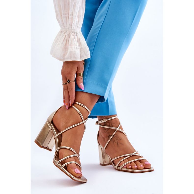 FJ1 Piele La modă Sandale de damă Gold Primma Tocuri înalte de aur 2