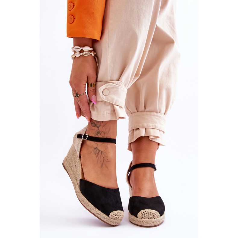 Espadrile din piele intoarsa Sandale cu pane Black Cammer negru 1