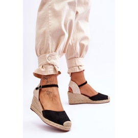 Espadrile din piele intoarsa Sandale cu pane Black Cammer negru 2