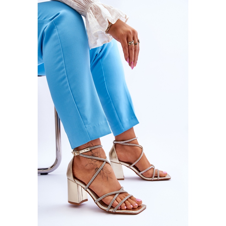 FJ1 Sandale Damă Piele Cu Toc Auriu Zirconiu Liviano de aur 1