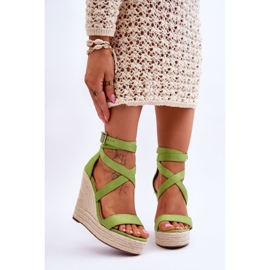 FJ1 Sandale verzi confortabile cu pană înaltă Lemira verde 1