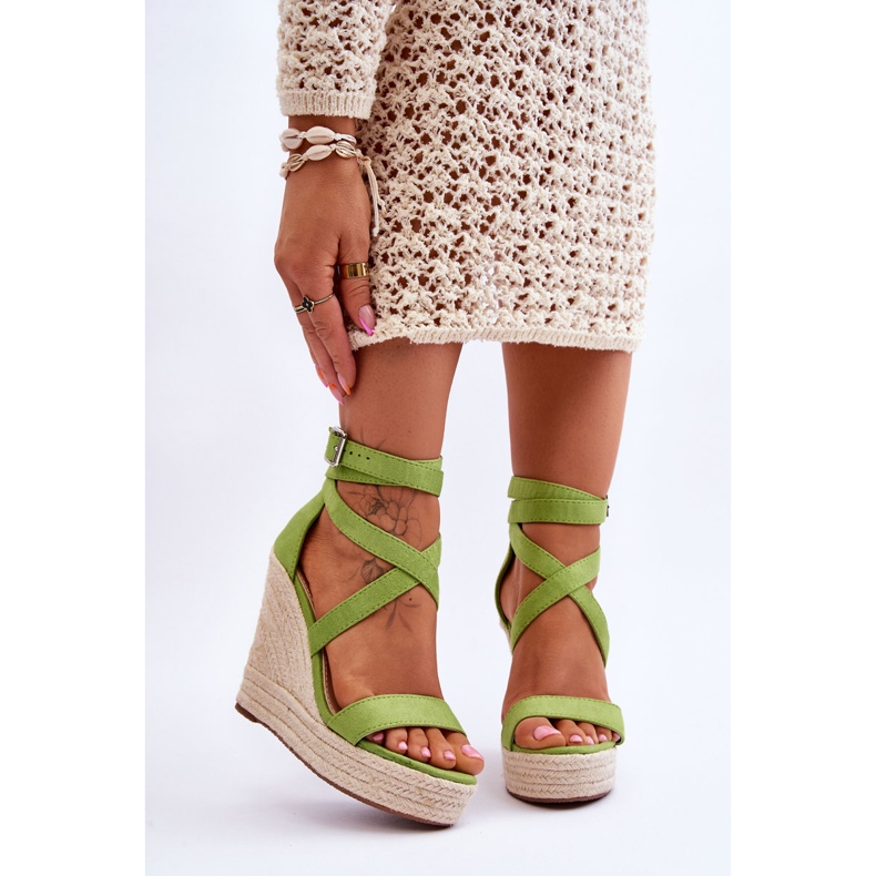 FJ1 Sandale verzi confortabile cu pană înaltă Lemira verde 1