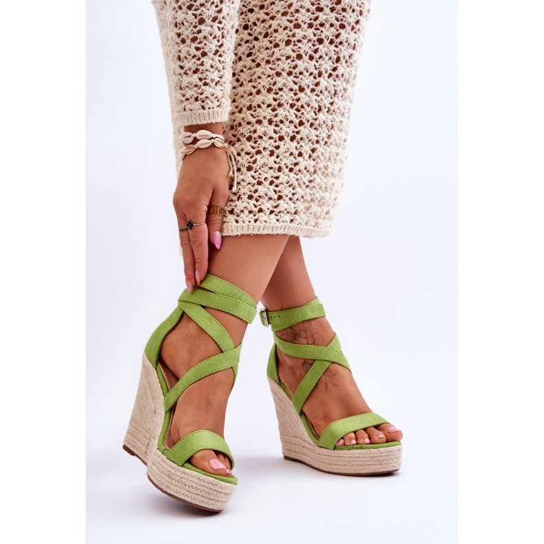 FJ1 Sandale verzi confortabile cu pană înaltă Lemira verde 2