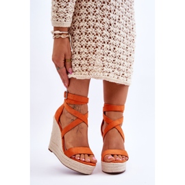 FJ1 Sandale cu pană înaltă Lemira portocalii confortabile portocale 1