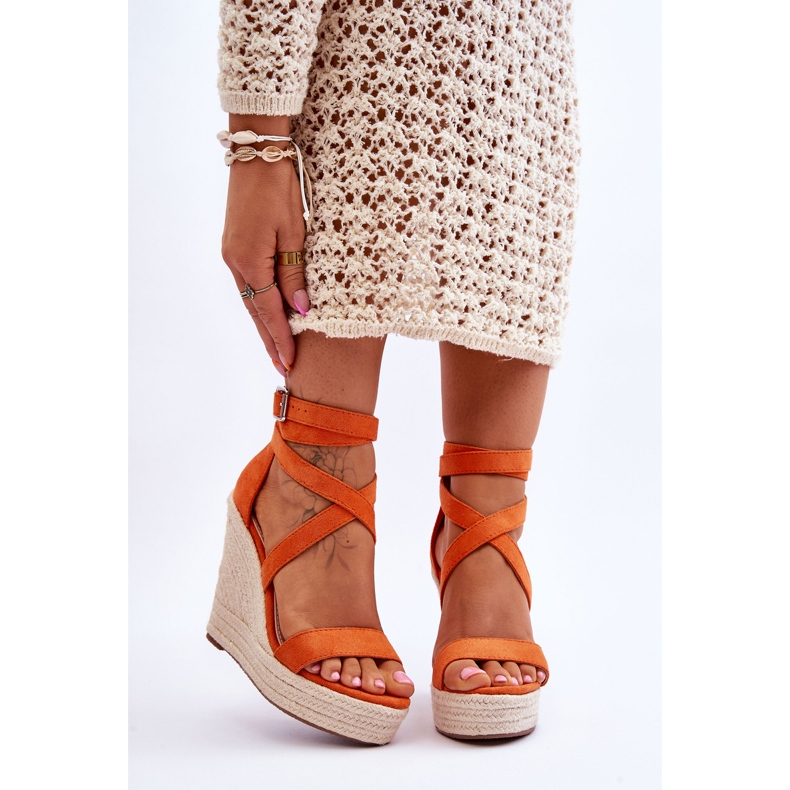 FJ1 Sandale cu pană înaltă Lemira portocalii confortabile portocale 1