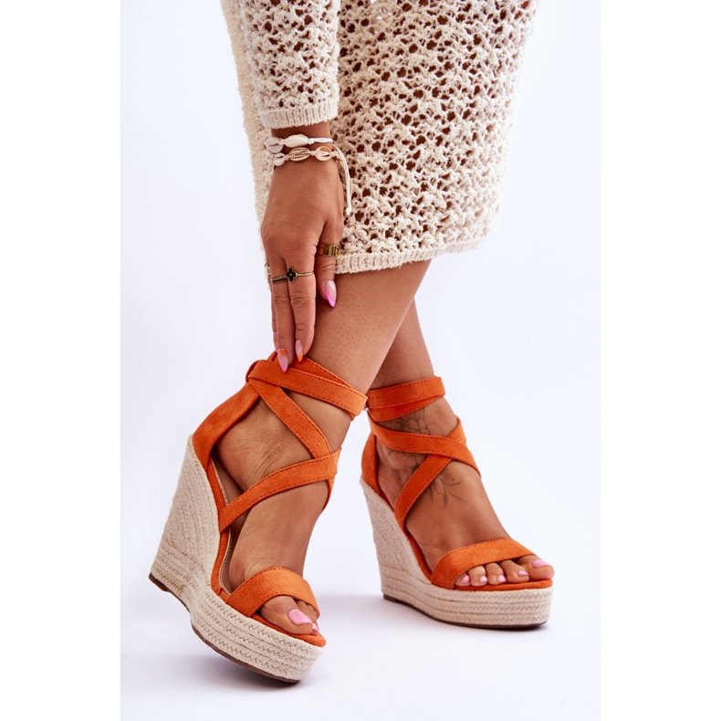 FJ1 Sandale cu pană înaltă Lemira portocalii confortabile portocale 2