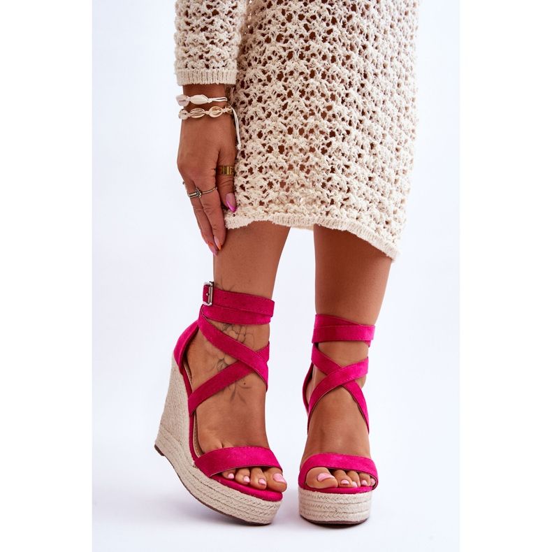 FJ1 Sandale cu pană înaltă confortabile Fuchsia Lemira roz 1